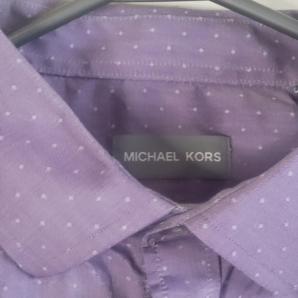 Michael Kors Men's Button Down Mauve Polka Dot Shirt - Picture 3 of 6